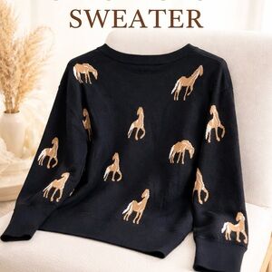 NWT Catherine Malandrino Black Horse Sweater Cozy Knit Preppy women’s small